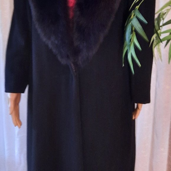 Calvin Klein 100% wool long coat with Fox collar - Picture 9 of 12